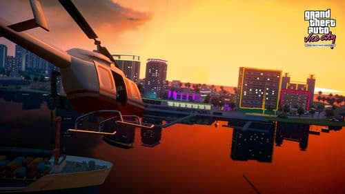 Вертолёт Maverick на фоне Вайс-Сити в GTA: Vice City — Nextgen Edition
