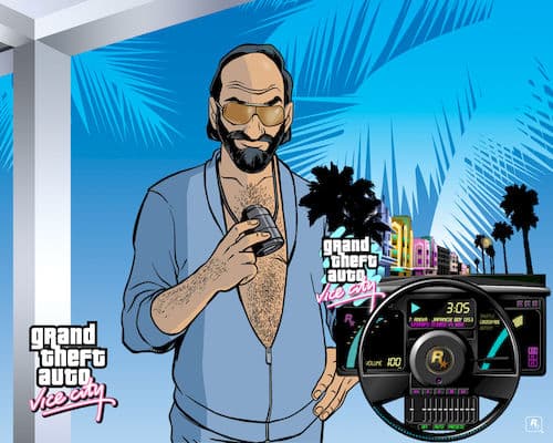 Обоина для рабочего стола со Стивом Скоттом и обложка Vice City для WinAmp 3.0